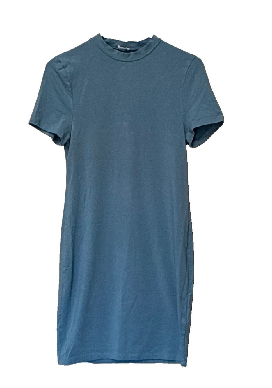 Cotton On Blue Solid T-Shirt Dress Crew Neck Short Sleeve Knit Cotton L